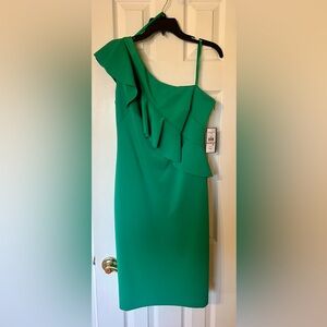 NWT Jessica Howard Green One-Shoulder Dress Sz 12